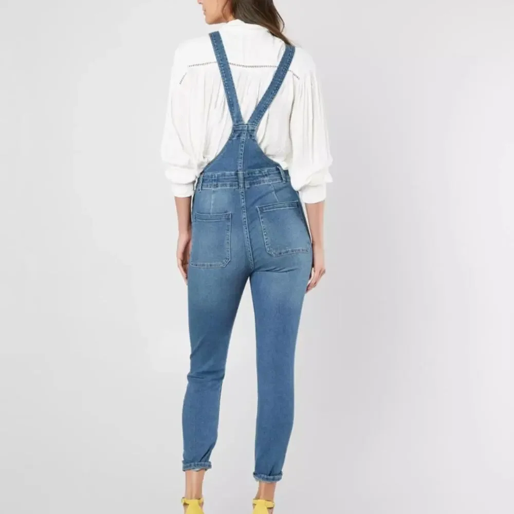 Free People Skinny Denim Jean Overalls‎ Bibs Mid Rise 27 OB824322
